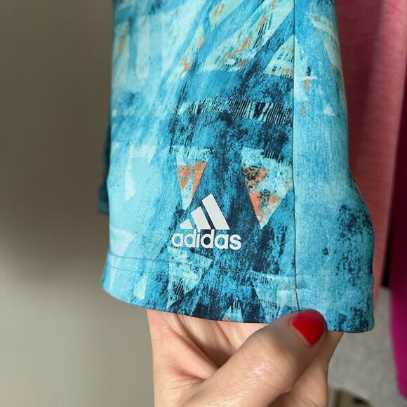 Adidas Climalite Blue & Orange Abstract Geo Print Racerback Activewear Tank Top - Picture 3 of 5